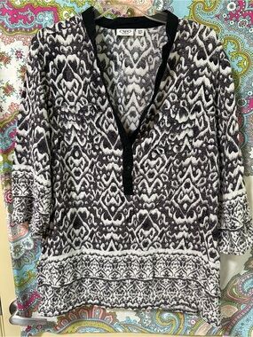 Cato Black & White Printed V-Neck Tunic